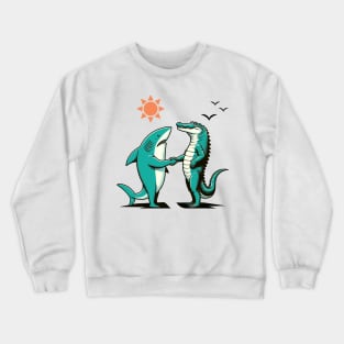 A shark and an alligator shaking hands Crewneck Sweatshirt